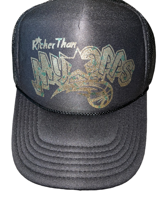 Black RTMO Trucker with Gold with green specks