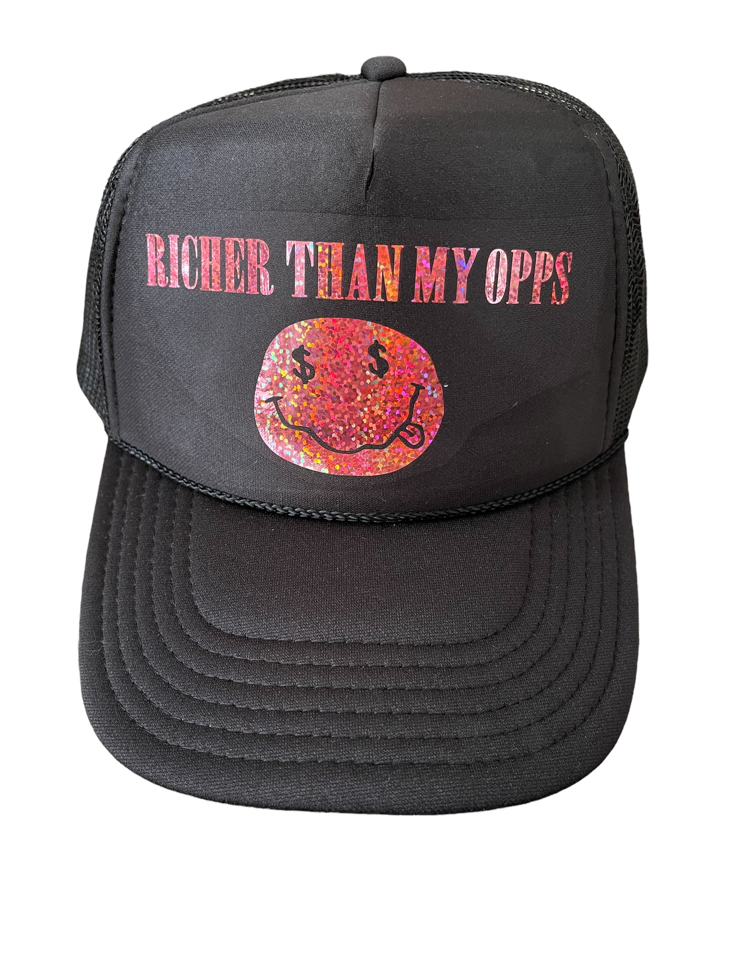 Black RTMO Trucker with shiny coral