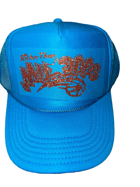 Teal RTMO Trucker with Orange Glitter